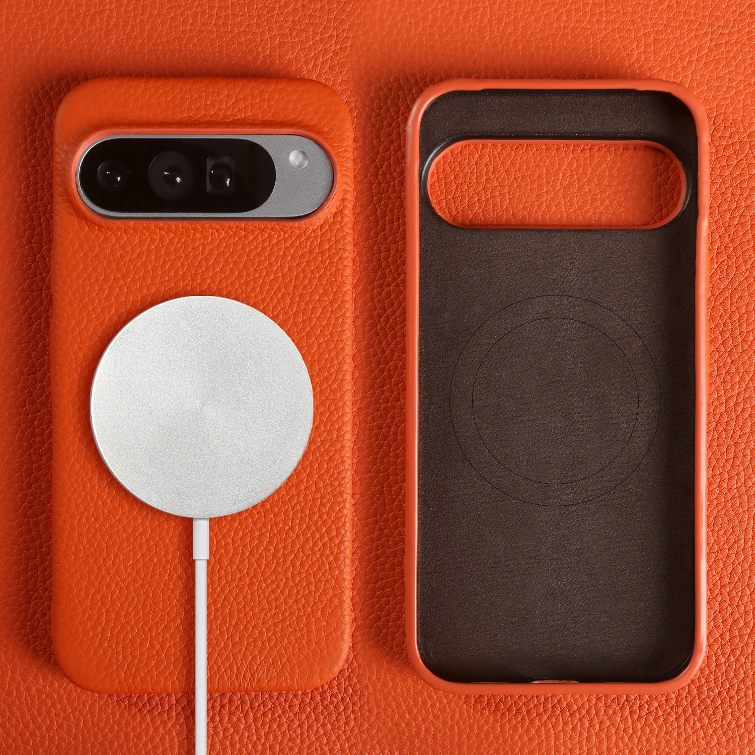 Кожаный чехол для Google Pixel 10 Pro XL оранжевый