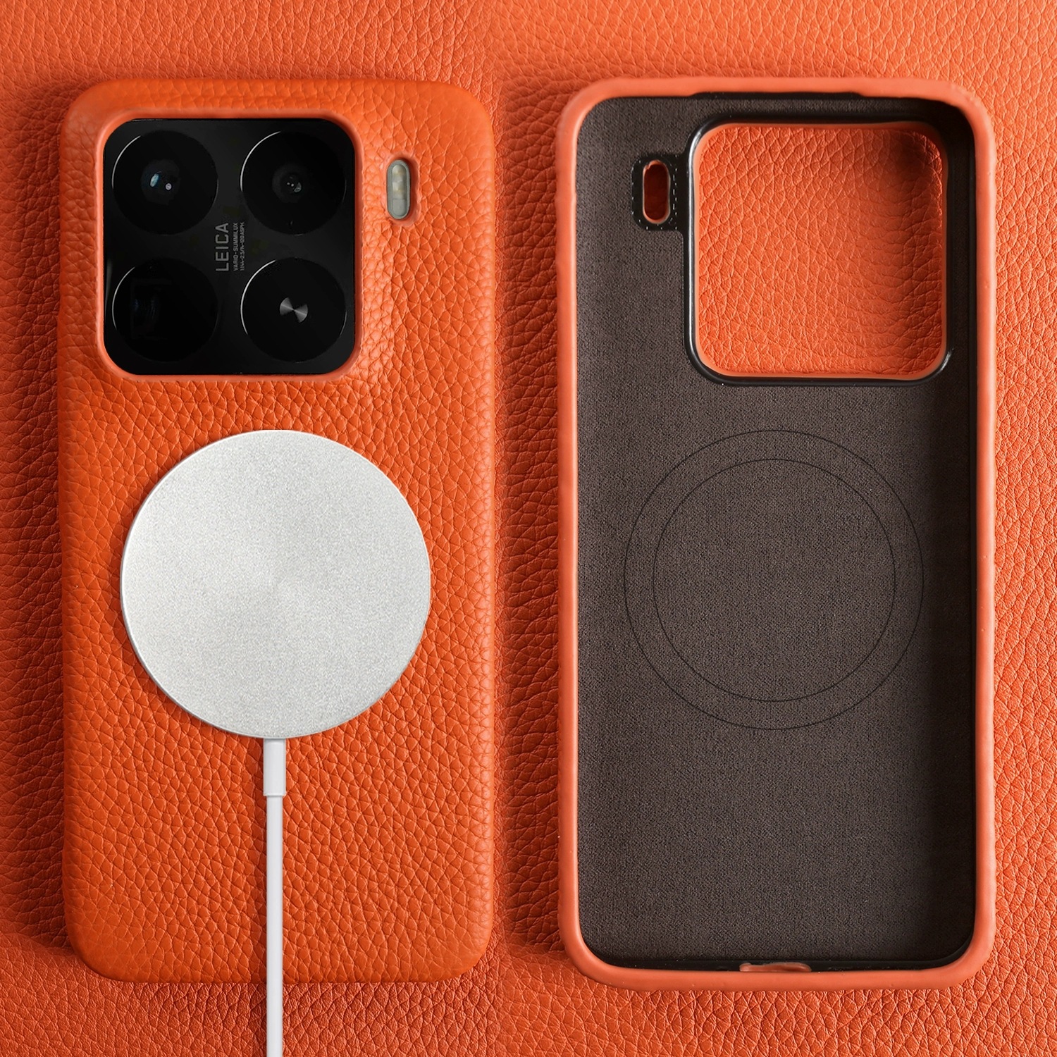 Кожаный чехол для Xiaomi 15 Pro оранжевый