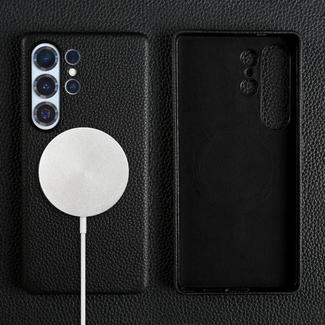 Кожаный чехол для Samsung S25 Ultra чёрный