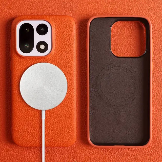 Кожаный чехол для OnePlus 15 оранжевый