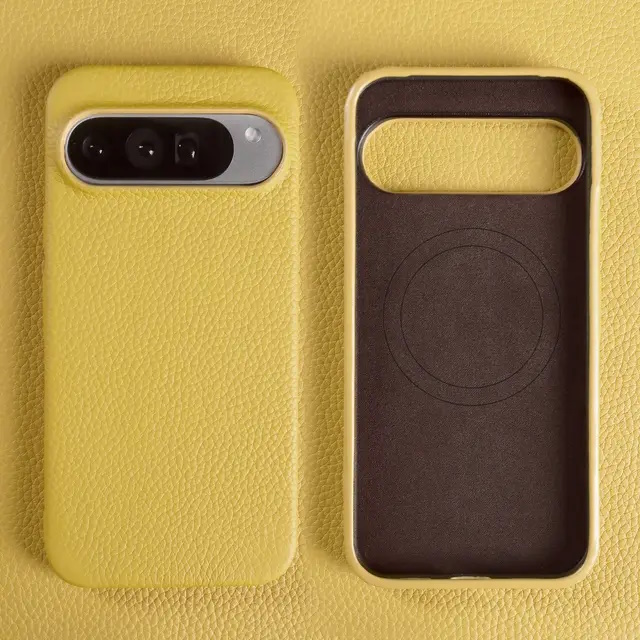 Кожаный чехол для Google Pixel 10 Pro XL жёлтый